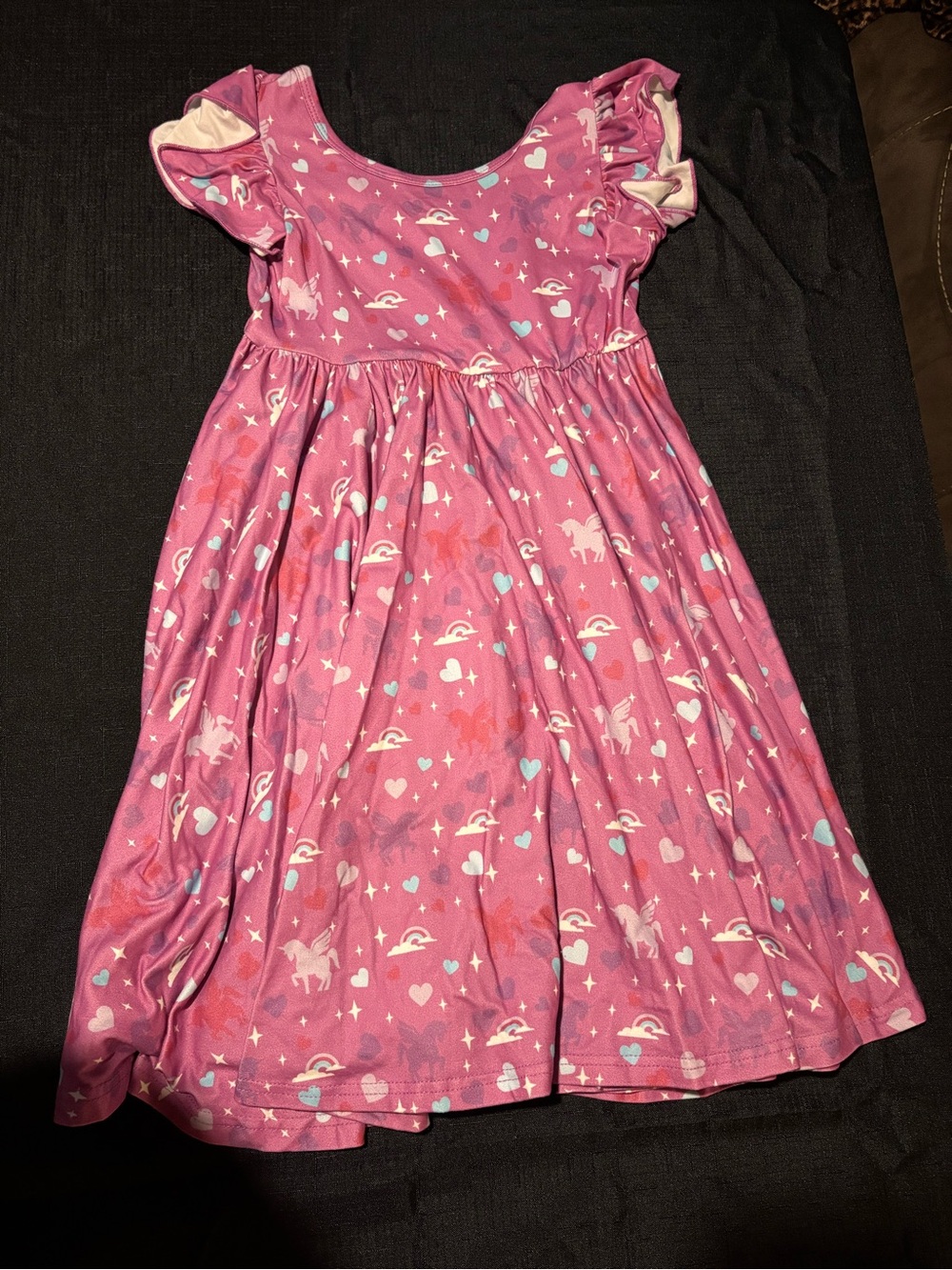 Dot Dot Smile Pink Unicorn & Heart Ruffle Sleeve Dress